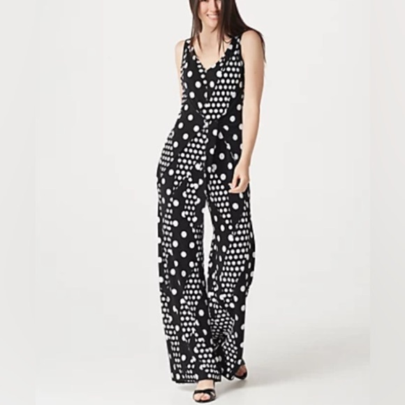 LAURIE FELT - Tie-Front Sleeveless Jumpsuit - Petite - Black Dot in Size XLP - Picture 1 of 8
